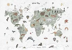 Kindervloerkleed - Kids World Map (groen)