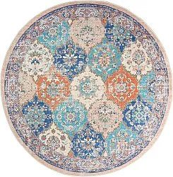 Rond vloerkleed - Bohemia (roze/blauw)