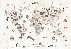 Kindervloerkleed - Kids World Map (beige)