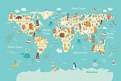 Kindervloerkleed - World Map (blauw/multi)