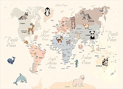 Kindervloerkleed - Animal Map (beige)