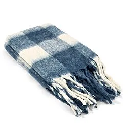 Plaid dekens - throw van wolmix - Phoebe (blauw)