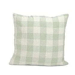 Kussensloop - Isela check cotton cushion cover (crème/lichtgroen)