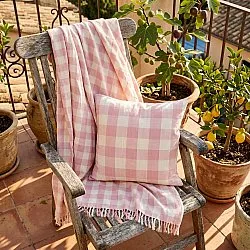 Kussensloop - Isela check cotton cushion cover (crème/roze)