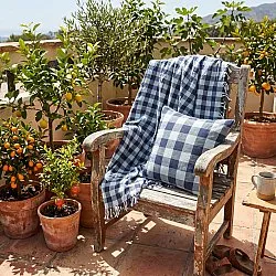 Kussensloop - Isela check cotton cushion cover (marineblauw/lichtblauw)