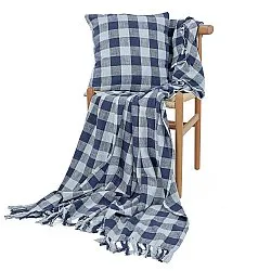 Kussensloop - Isela check cotton cushion cover (marineblauw/lichtblauw)