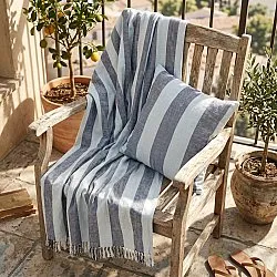 Kussensloop - Kora stripe cotton cushion cover (marineblauw/lichtblauw)