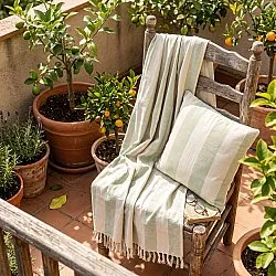 Dekens - Kora stripe cotton throw (crème/lichtgroen)