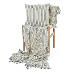 Kussensloop - Rumi stripe cotton cushion cover (crème/marineblauw/lichtgroen)