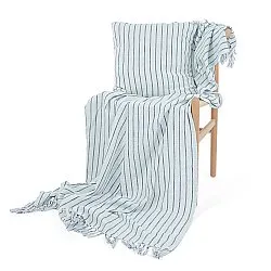 Kussensloop - Rumi stripe cotton cushion cover (lichtblauw/marineblauw/crème)