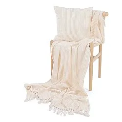 Dekens - Rumi stripe cotton throw (crème/roze/lichtblauw)