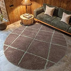 Ronde vloerkleden - Bellevue Natural Cotton Shaggy (taupe/groen)
