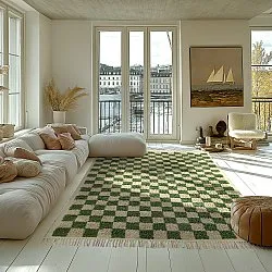 Hoogpolig vloerkleed - Elsey Natural Cotton Shaggy (groen/beige)