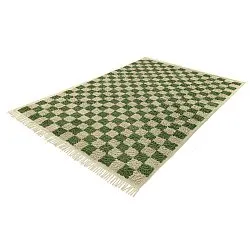 Hoogpolig vloerkleed - Elsey Natural Cotton Shaggy (groen/beige)
