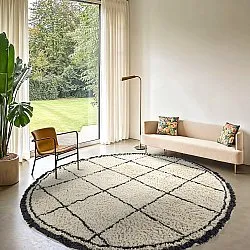 Rond vloerkleed - Lana Natural Cotton Shaggy (crème/donkergrijs)