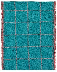 Hoogpolig vloerkleed - Lana Natural Cotton Shaggy (turkoois/roze)