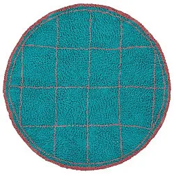Rond vloerkleed - Lana Natural Cotton Shaggy (turkoois/roze)
