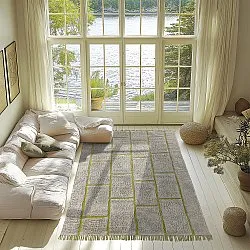 Hoogpolig vloerkleed - Lindley Natural Cotton Shaggy (grijs/groen)