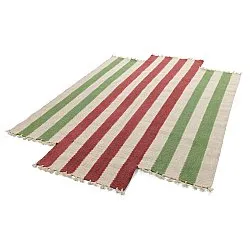 Onregelmatig wollen tapijt - Kystaro (crème/groen/rood)