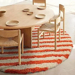 Rond vloerkleed - Thira Stripe Cotton Shaggy (lichtgeel/lichtoranje)