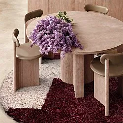 Rond vloerkleed - Begur Natural Cotton Shaggy (off-white/bordeaux)