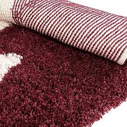 Rond vloerkleed - Begur Natural Cotton Shaggy (off-white/bordeaux)
