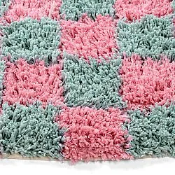Rond vloerkleed - Methoni Check Cotton Shaggy (lichtblauw/lichtroze)