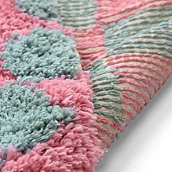 Rond vloerkleed - Methoni Check Cotton Shaggy (lichtblauw/lichtroze)