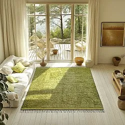 Hoogpolig vloerkleed - Celina Natural Cotton Shaggy (groen/geel)