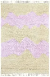 Hoogpolig vloerkleed - Amira Natural Cotton Shaggy (beige/paars)