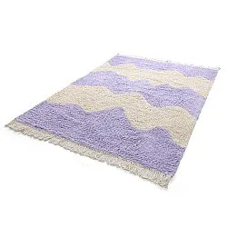 Hoogpolig vloerkleed - Amira Natural Cotton Shaggy (paars/beige)