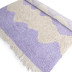 Hoogpolig vloerkleed - Amira Natural Cotton Shaggy (paars/beige)