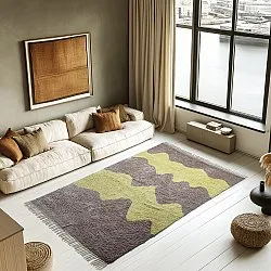 Hoogpolig vloerkleed - Amira Natural Cotton Shaggy (taupe/geel)