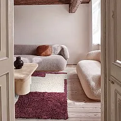 Hoogpolig vloerkleed - Begur Natural Cotton Shaggy (off-white/bordeaux)