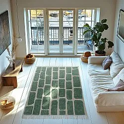 Hoogpolig vloerkleed - Cyrus Natural Cotton Shaggy (groente)