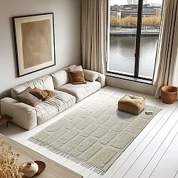 Hoogpolig vloerkleed - Cyrus Natural Cotton Shaggy (gebroken wit)