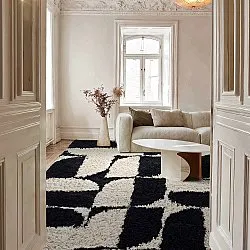 Hoogpolig vloerkleed - Marvao Natural Cotton Shaggy (off-white/zwart)