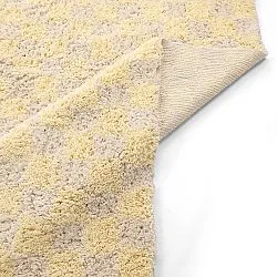 Hoogpolig vloerkleed - Methoni Check Cotton Shaggy (crème/lichtgeel)