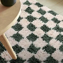 Hoogpolig vloerkleed - Methoni Check Cotton Shaggy (crème/groente)