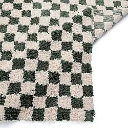 Hoogpolig vloerkleed - Methoni Check Cotton Shaggy (crème/groente)