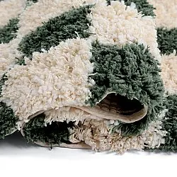 Hoogpolig vloerkleed - Methoni Check Cotton Shaggy (crème/groente)