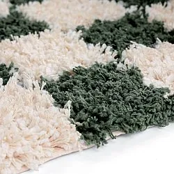 Hoogpolig vloerkleed - Methoni Check Cotton Shaggy (crème/groente)