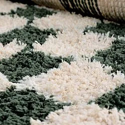 Hoogpolig vloerkleed - Methoni Check Cotton Shaggy (crème/groente)
