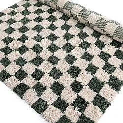 Hoogpolig vloerkleed - Methoni Check Cotton Shaggy (crème/groente)