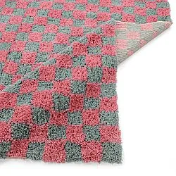 Hoogpolig vloerkleed - Methoni Check Cotton Shaggy (lichtblauw/lichtroze)