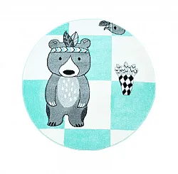 Kindervloerkleed - Bueno Indian Bear Rond (turkoois)
