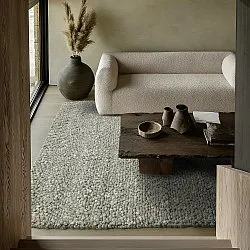 Wollen-vloerkleed - Sala Irregular Wool Bubble (mosgroen/wit melange)