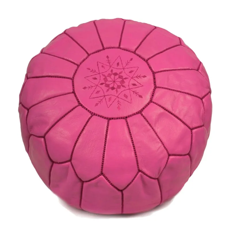 Poef - Marokkaanse Poef (leer) (Roze)