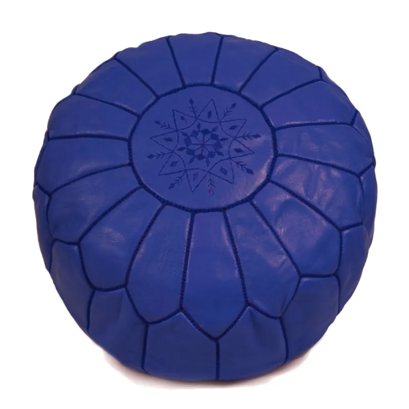 Poef - Marokkaanse Poef (leer) (Blauw)