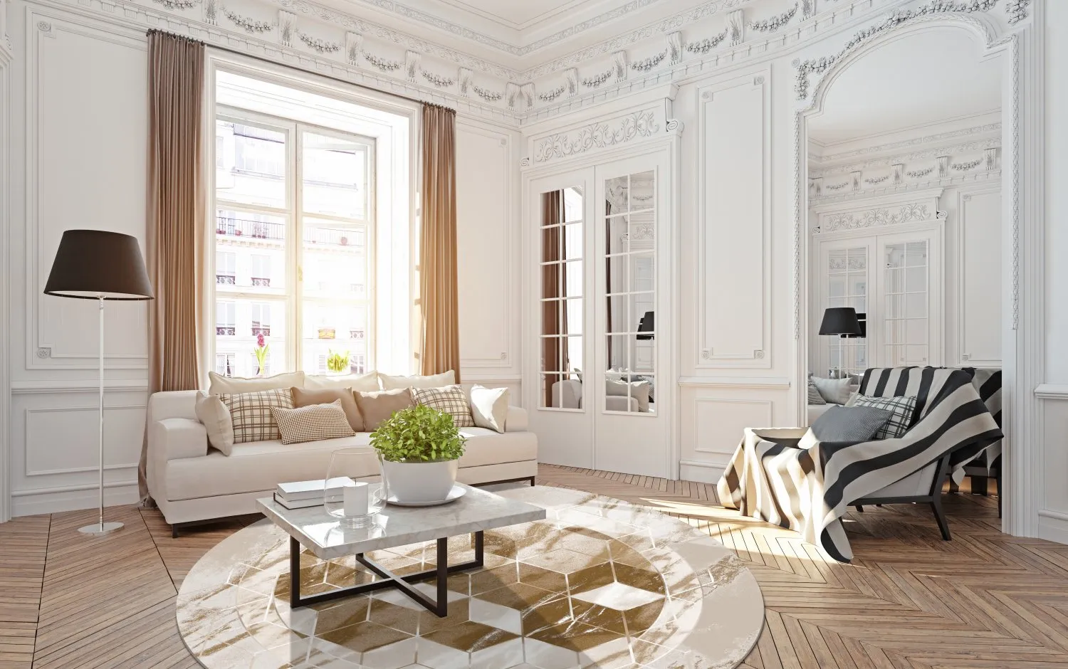 Rond vloerkleed - Castello (beige/wit)